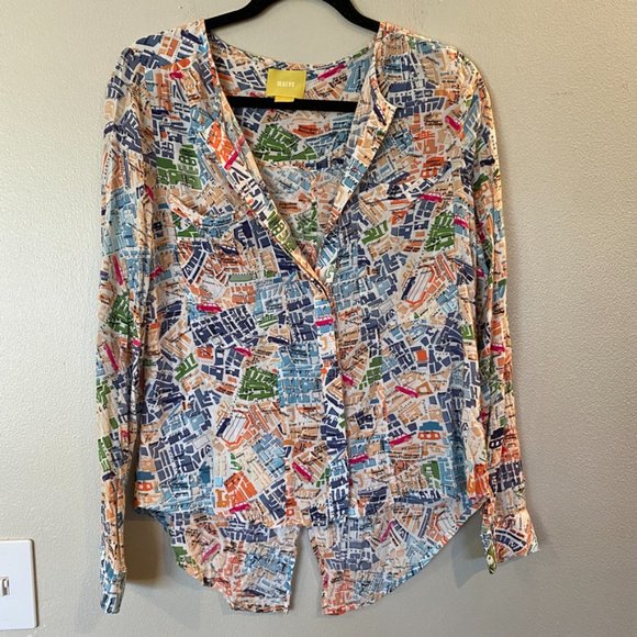 Anthropologie Maeve Cartography Button Down Top with Split Back Hem Size… - Picture 4 of 8